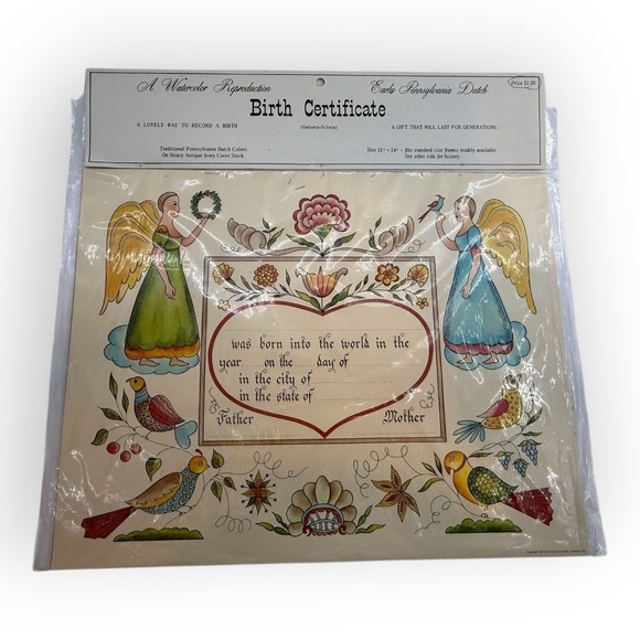 1967 Jacob Zook Hex Birth Certificate Blank Pennsylvania Dutch The Angels NOS - Picture 1 of 4